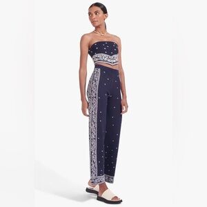 STAUD Bandana Print Navy and White Top & Pants Set Size XS
